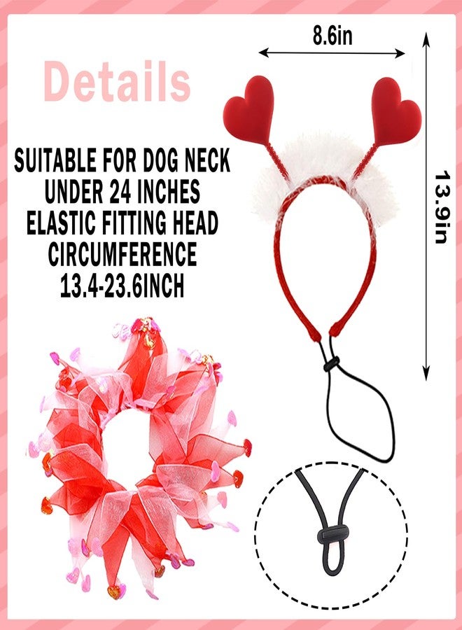 Blinket Dog Outfit, Red Glitter Heart Dog Headband and Tutu Collar Costume Set, Valentine’s Party Accessories for Small Medium Large Dogs Style A - Image 2